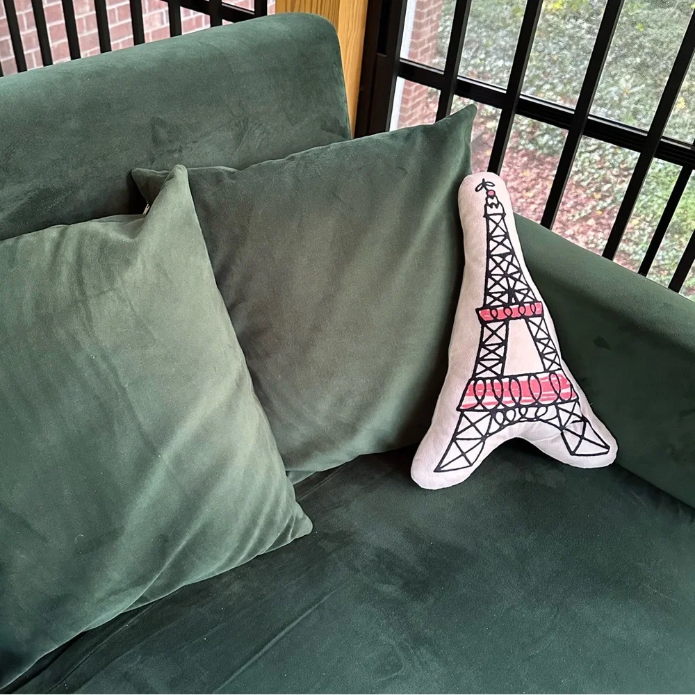 Nanette Lepore Eiffel Tower Soft Fuzzy Accent Pillow Black and Pink on White